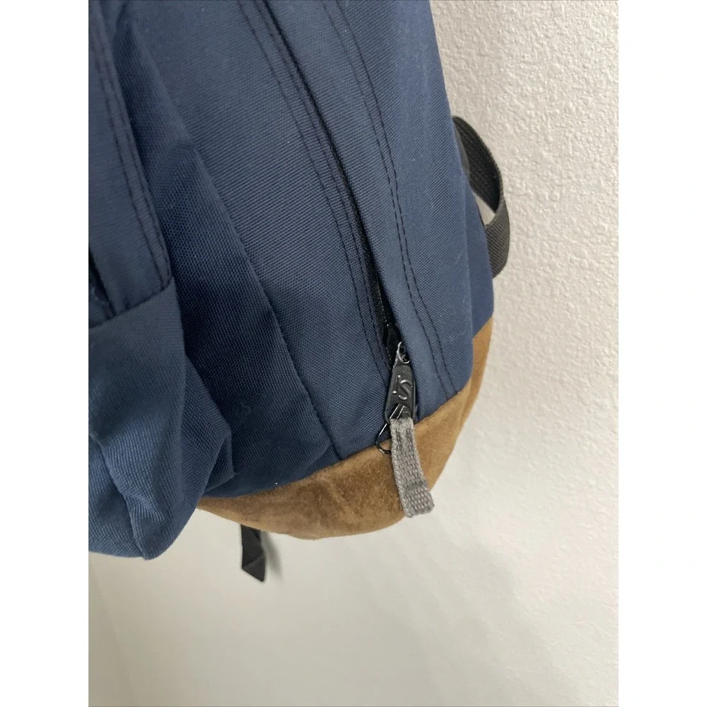 Jansport Classic Originals Suede‎ Leather Bottom School Backpack Blue Canvas